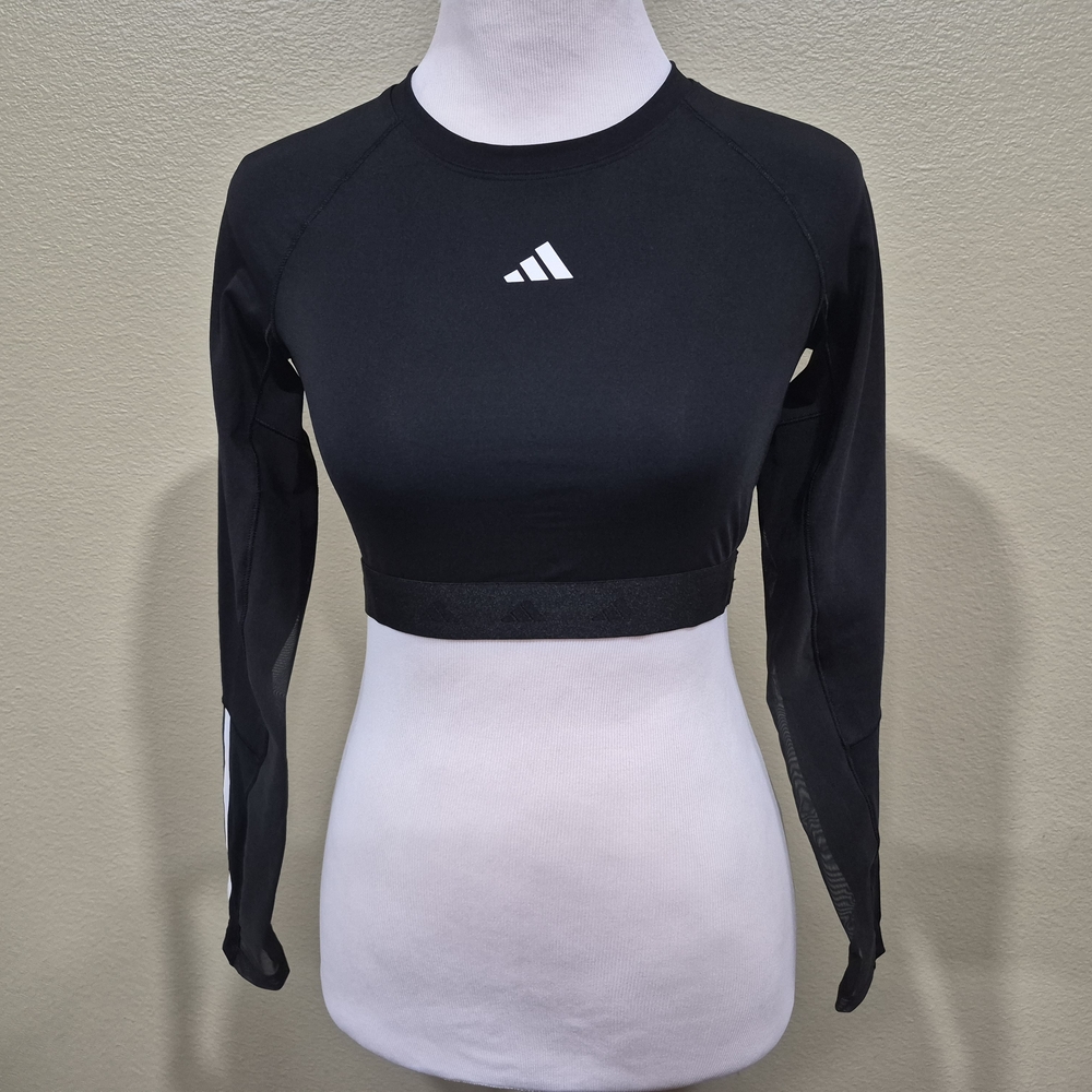 Adidas Women's Black Hyperglam  Training Cropped Long Sleeve Tee  IN6773 Size S